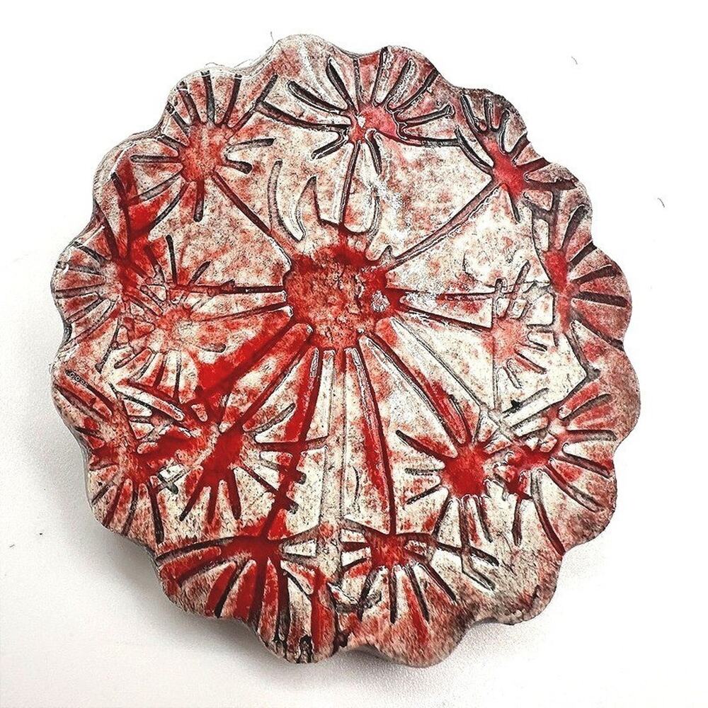 Vintage 80s Red White Ceramic Abstract Starburst Trinket Dish Pin Tray Jewelry